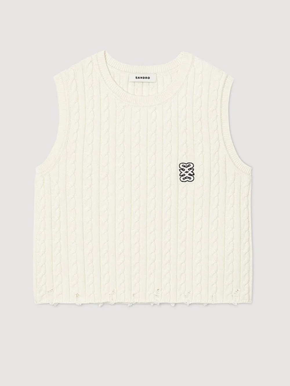 Sandro Cable Knit Sleeveless Vest with Crest